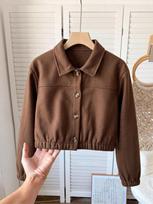 Girls' outerwear Korean version, simple and elegant, warm and fashionable, short and versatile, trendy brown jacket 12Y ruda