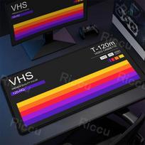 Retro VHS stiliaus pelės kilimėlis XXL dydžio kompiuteriui Neslystantis žaidėjų klaviatūros ir pelės kilimėlis 90x40cm Meno dizaino HD stalo kilimėlis 800x300x2mm purple