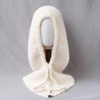 Unisex 100%Wool Knitted Balaclava Winter Ear Face Neck Protect One-Piece Scarf Hat Soft Warm Hooded Beanies Twist False Collar 54cm-60cm smėlis