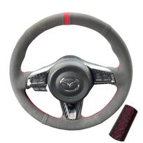 Rankomis siūta zomšinė automobilio vairo apdanga Mazda MX-5 MX5 2016-2020, individuali „pasidaryk pats“ automobilio vairo dėklas Red Thread gray