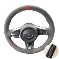 Rankomis siūta zomšinė automobilio vairo apdanga Mazda MX-5 MX5 2016-2020, individuali „pasidaryk pats“ automobilio vairo dėklas White Thread