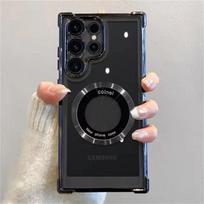 Prabangus dengimas Magnetinis Belaidis Įkrovimo Dėklas Samsung S25 S24 Ultra S23 FE S22 Plus Skaidrus Smūgiams Atsparus Apsauginis Kameros Dangtelis Samsung S22 Ultra juoda