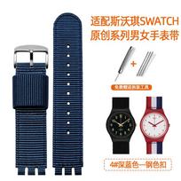 Dirželis laikrodžiui SWATCH YCS YAS YGS IRONY kvėpuojantis nailoninis Laikrodžio dirželis 17mm 19mm Raudonas mėlynas drobės Dirželis Vyrams Moterims Laikrodžio priedai 19mm black