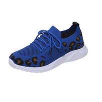 Large size women's casual sports shoes 2025 new leopard print round head lace-up flat bottom comfortable mesh women's shoes 43 blue