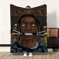 Travis Scott Utopia Rapper Album Throw Thick Flannel Blanket Lightweight Warm Cozy Skin-Friendly Throw for Sofa Bed Winter Use 75x90cm black