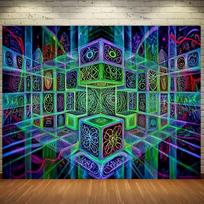2D Trippy Neon Geometric Tapestry UV Reactive Blacklight Party Wall Art 70.9x43.3inch/180*110cm blue