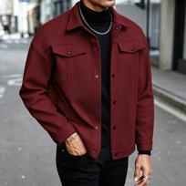 Men Wool Short Coats Jackets Blends Turn Down Collar Coat Thick Warm Snap Button Y2k Streetwear Jacket Work Outerwear Spring XXL vyno raudonos spalvos