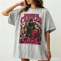 Vintažinis kalėjimo ropojimo žaidimo Carl marškinėlis Dieva, spurgos marškinėlis 2026 m. vasara Unisex Unisex medvilninis oversized marškinėlis Streetwear Y2K L gray