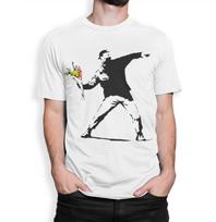 Banksy Rage Flower Thrower T-Shirt, Men's Women's All Sizes (mw-301) 140 white