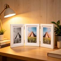 Cross Three-Fold Photo Frame for 6-Inch and 7-Inch Pictures - Desktop Display (6-Inch Frame Sold Out) 4*6 inches brown