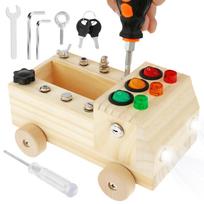 Montessori Wooden Busy Board With Led Light Switches, Sensory Toys Light Switch Fidget Board Travel Toys For Toddler beige