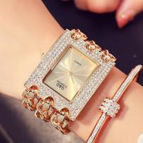 Women Luxury Style Rectangular Case Female Quartz Wristwatch Triple Chain Bracelet Ladies Watch auksas