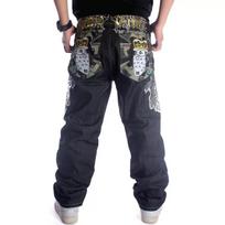ZYLLO Loose Baggy Jeans Hiphop Skateboard Denim Pants Street Dance Hip Hop Rap Male Black Trouses 44 black