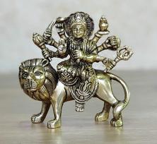 Pure Brass Maa Durga Sherawali Murti For Home Mandir & Home Decor - 4.6 Inches gray