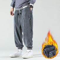 Autumn Winter Corduroy Sweatpants Men Baggy Joggers Fashion Streetwear Casual Fleece Harem Pants Plus Size 5XL 4XL pilka