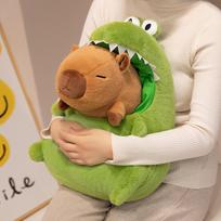 New Capybara With Wearable Green Dinosaur Crocodile Plush Toy Kawaii Plushie Soft Simulation Capibara Fluffty Stuffed Animal Toy 30cm brown