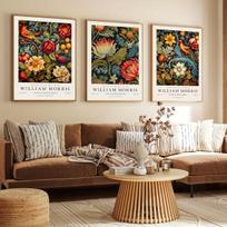 3 vnt./rinkinys Retro William Morris Gėlių turgus Drobės plakatas Paukštis Gyvūnas Sienos meno spaudiniai Moderniam svetainės Žiemos namų dekoravimui 30X40CM No Framed black