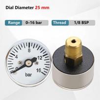 Espresso Machine Mini Pressure Gauge 0-16 BAR 0-230 PSI Stainless Steel 25mm Dial Portafilter Test Meter 1/8 BSP M10x1 120C Rate 25mm-0-16bar-1-8BSP