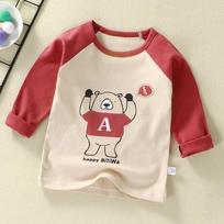 Kids 100 Cotton Long Sleeve Bottoming T Shirt For Infant Boys And Girls 130cm raudona