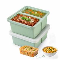 Silicone Soup Freezer Tray with Lid, BPA-Free Food-Grade Silicone, Clear Measurement Lines, Flexible Non-Stick, Oven, Freezer Dishwasher Safe 2pcs žalia