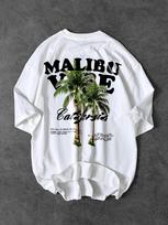 Vibrant Malibu Vibe Tee with Palm Tree and California Lettering Print on White 100 Cotton Unisexs Tshirt Summer Casual Wear S gray