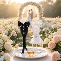 Mr Mrs Wedding Champagne Flutes Bride Groom Decorated Goblet Lace Bow Rhinestone Couple Toasting Glass Wedding Party Gift balta