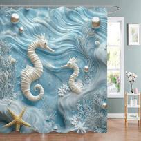 Sunny ocean Starfish Seashells seahorses beach and sea Shower Curtain Bathroom Decorative Shower Curtain with Hooks 120x180cm47x71in