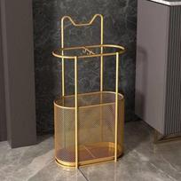 Minimalistinis geležies meno skėčių stovas su padėklu vandeniui surinkti namams ar viešbučio foje Small Double-Slot Umbrella Stand (Gold) black