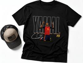 Lamine Yamal Signature Portrait Soccer Graphic T Shirt Y2k Oversized Unisex Short Sleeve Casual Streetwear Fan Tee M black