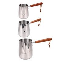 Milk Frothing Pitcher 304 Stainless Steel Milk Frother Cup with Wood Handle Spout for Coffee Art Heating Oil Melting Type 1 gray