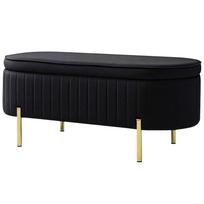Oval Entrance Storage Bench 72L With Lift Up Lid Cushioned Seat In Velvet Black