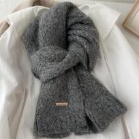 New alpaca wool scarf female Korean version versatile warm atmosphere thickened autumn and winter ins student knitted scarf One size fits all black