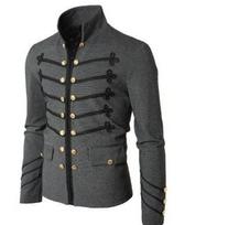 Steampunk vyriški gotiški drabužiai Karinės striukės Viduramžių vintažinė striukė Apykaklė stovas Roko paltas Vyriškas retro punk paltas Vienspalvis XXXL pilka