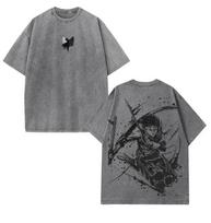 Anime Attack On Titan Levi Ackerman Printed Unisex Vintage Washed Cotton T-shirts Short Sleeve Oversized Casual Harajuku Tshirt S gray