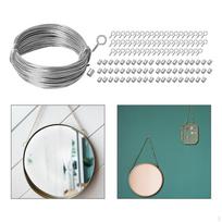 Paveikslų pakabinimo vielos rėmo pakabukas Metaliniai pakabukai su varžtais ir suspaudžiamu moviniu galu 30m Wire 121PCS