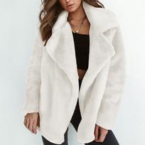 Women's  And Winter Loose Solid Color Stitching Long-sleeved Pockets Plush Lapel Cardigan Coat XXXL white