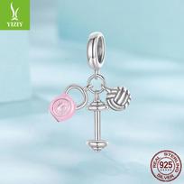 Pink Kettlebell Volleyball Dumbbell Pendant Accessories Sweet Sports Wind S925 Sterling Silver Beaded white