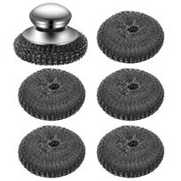Steel Wool Scrubber Set for Casting Iron,Pots, Pans,Grills, Stove Cleaning with Handle and 5pcs Replacement Pad 1 black