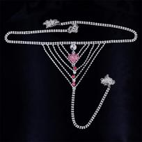Pink Heart Waist Chain Summer Sexy Beach Thong Rhinestone Body Chain Body Chain gray