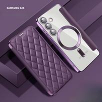 Verslo magnetinis odinis dėklas, skirtas „Samsung S24U/S23Fe/S22 +/A05S“ galvanizuotu atverčiamu telefono dėklu S24+ tamsiai violetine spalva