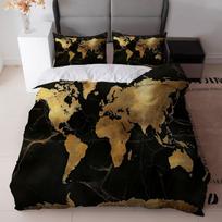 3Pcs Black Golden World Map Duvet Cover Set,Luxury Polyester Bedding With Pillowcases,Zipper Closure All Season For Modern Bed US Queen(228x228cm) gray