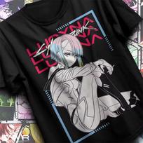 Cyberpunk Edgerunners T-Shirt Harajuku Japanese Designer Graphic Tee Unisex Vintage Washed Cotton Short Sleeve Oversized Y2K Streetwear Top Merch Gift XL gray