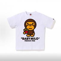 Girls Short Crop Top With Monkey French Fry Print - Japanese Streetwear Style Cotton Tee Kids 140cm balta