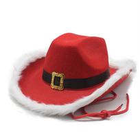 European and American Christmas Hat Decoration Red Cowboy Hat Santa Claus Burr Hat Holiday Show Hat M（56-58cm） raudona