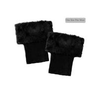 Festive Faux Fur Knit Boot and Arm Cuffs Set One Size black