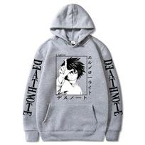 Vintažinis Death Note Anime Hoodie Ilgomis Rankovėmis Su Gobtuvu Džemperis Harajuku Unisex Laisvalaikio Gatvės Drabužis Megztinis Anime Gerbėjams Kasdieniam Rudens Žiemos Dėvėjimui XXXL gray