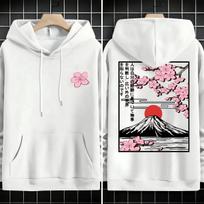 Men Women Mount Fuji Sakura Japanese Style Hoodie Unisex Oversized Japan Landscape Graphic Pullover Hooded Sweatshirt Casual Street Daily Wear M black