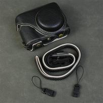 PU Leather Camera Case Panasonic Lumix ZS99 TZ99 Compact Digital - Slim Shoulder Bag With Bottom Cutout Velvet Lining Black black