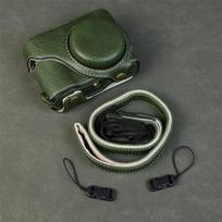 PU Leather Camera Case Panasonic Lumix ZS99 TZ99 Compact Digital - Slim Shoulder Bag With Bottom Cutout Velvet Lining Olive Green