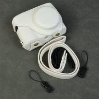 PU Leather Camera Case Panasonic Lumix ZS99 TZ99 Compact Digital - Slim Shoulder Bag With Bottom Cutout Velvet Lining White